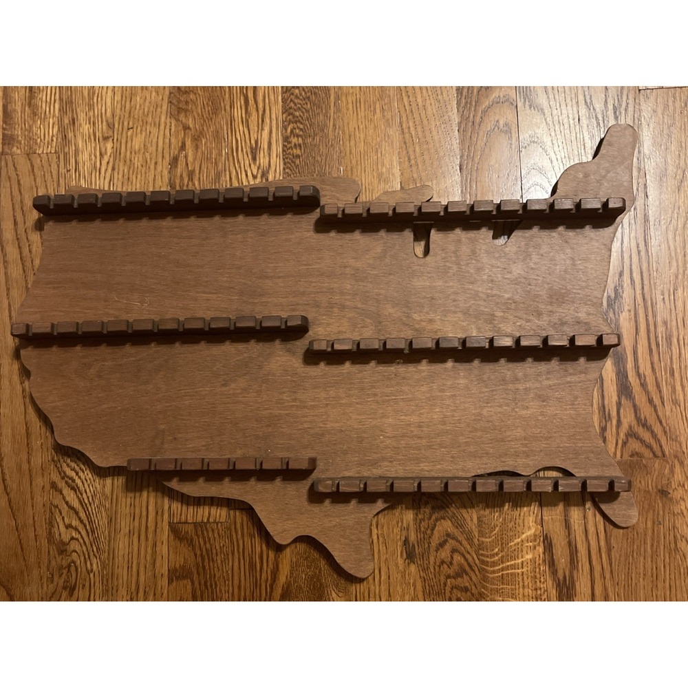 Vintage United States USA Shaped Wood Spoon Collection Rack Display Shelf